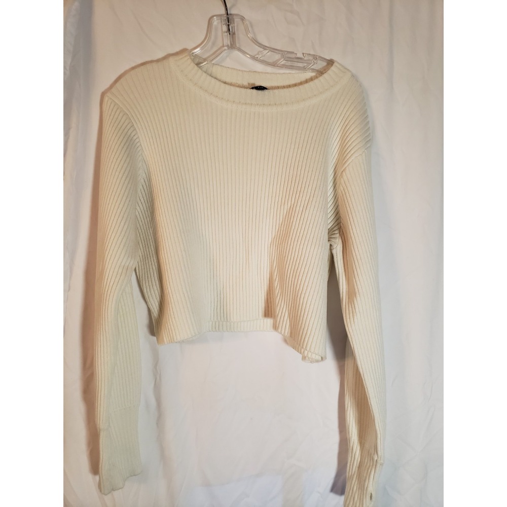 Women's Lulu's White Cropped Long Sleeve Sweater Size L